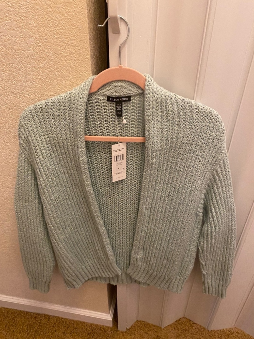 EILLEN FISHER LADIES KNIT CARDIGAN SZ S ORGANIC COTTON LIGHT GREEN